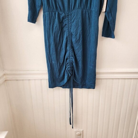 NWT Free People Sundown Jersey Dress Blue Dark Green Fitted Boho Women's L - Picture 5 of 8